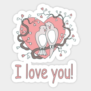Gift idea for a loved one. An exclusive gift! I love you! Cute birds in a frame with hearts. Congratulations for weddings and valentines day Sticker